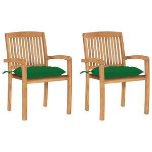 vidaXL Gartenst&uuml;hle 2 Stk. mit Gr&uuml;nen Kissen Massivholz Teak