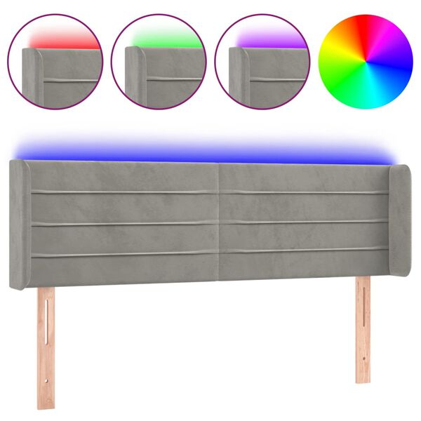 vidaXL LED Kopfteil Hellgrau 147x16x78/88 cm Samt