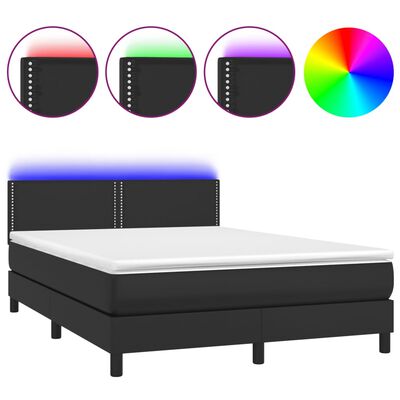 vidaXL Boxspringbett mit Matratze & LED Schwarz 140x190 cm Kunstleder