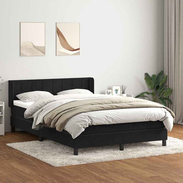 vidaXL Boxspringbett mit Matratze Schwarz 140x210 cm Samt