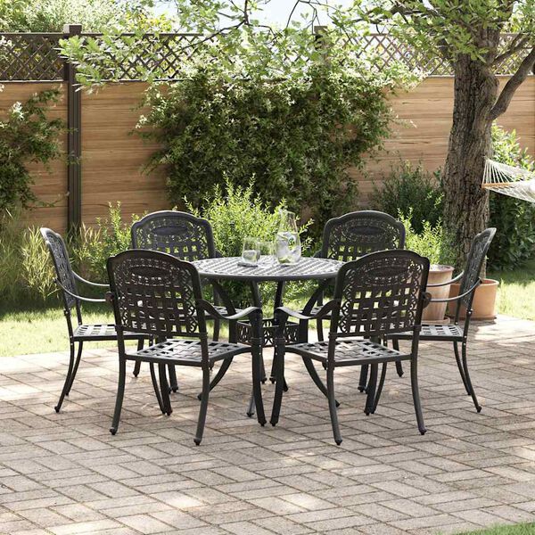vidaXL Garten Essgruppe 7 pcs Schwarz 90 x 90 x 75 cm Gussaluminium