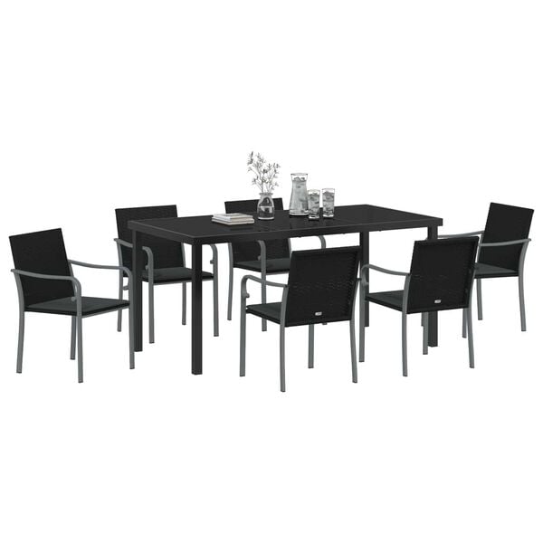 vidaXL Garten Essgruppe 7 pcs Schwarz und Grau PE-Rattan