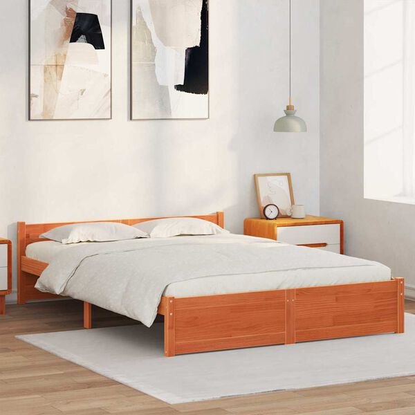 vidaXL Bettrahmen Wachsbraun 205.5 x 95.5 x 51 cm Massives Kiefernholz