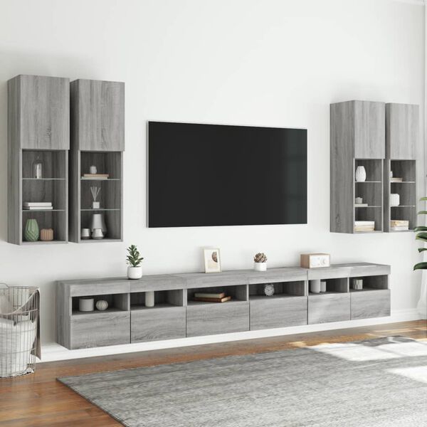 vidaXL 7-tlg. TV-Wohnwand mit LED-Leuchten Grau Sonoma