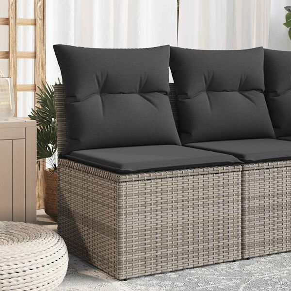 vidaXL Gartensofa ohne Armlehnen mit Kissen Grau Poly Rattan