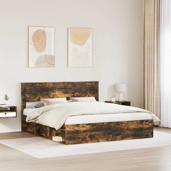 vidaXL Bettrahmen Ger&auml;ucherte Eiche 180 x 200 cm Massives Kiefernholz