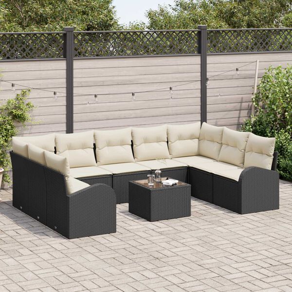 vidaXL Sofa Set mit Kissen 10 pcs Schwarz und Wei&szlig; Poly-Rattan