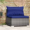 vidaXL Garten-Mittelsofa mit Kissen Grau Poly Rattan