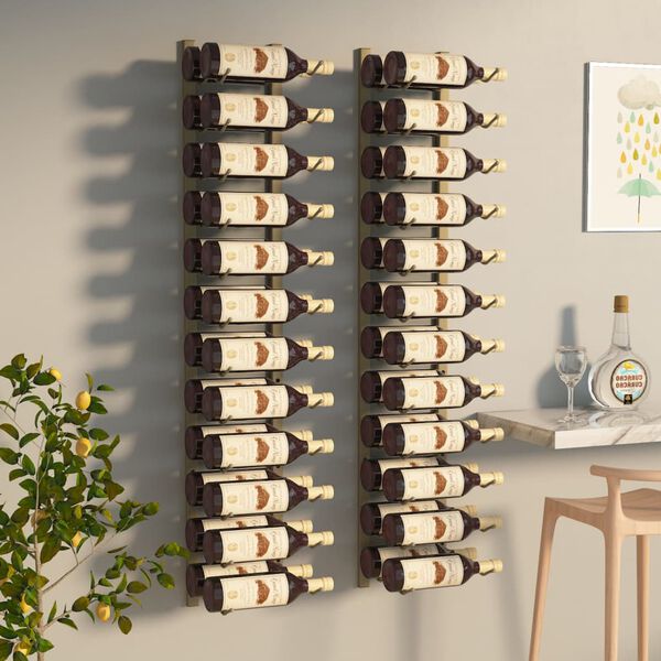 vidaXL Wand-Weinregal f&uuml;r 24 Flaschen 2 Stk. Golden Eisen