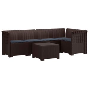 vidaXL 5-Sitzer Gartensofa mit Kissen Rattan-Look PP Braun