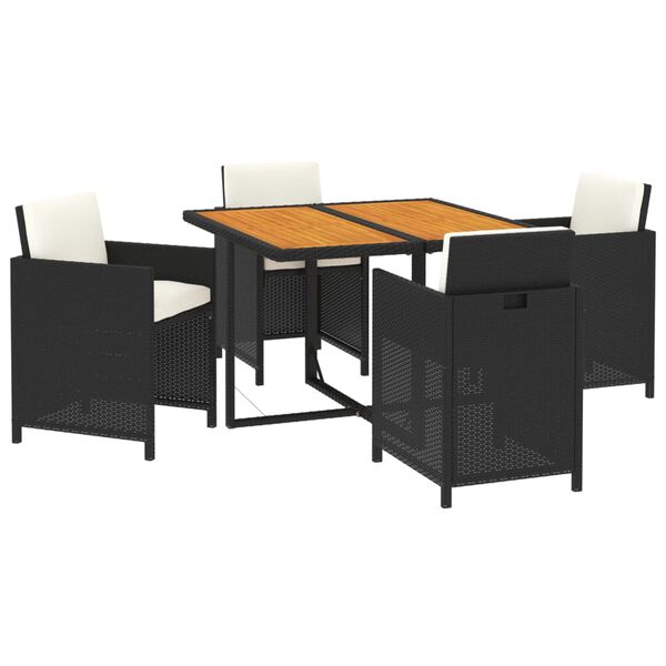 vidaXL 5-tlg. Garten-Essgruppe mit Kissen Poly Rattan Schwarz
