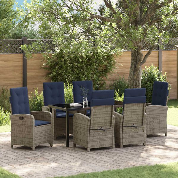 vidaXL Garten Essgruppe mit Kissen 7 pcs Grau Poly-Rattan