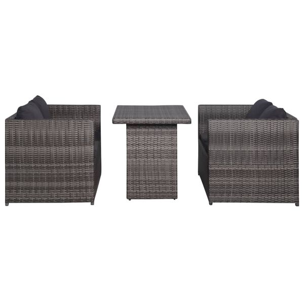 vidaXL 3-tlg. Bistro-Set mit Auflagen Poly Rattan Grau
