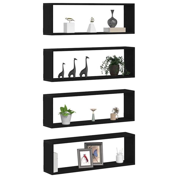 vidaXL Wandregal mit Regal 4 pcs Schwarz Eichen-Optik 80 x 15 x 26 cm