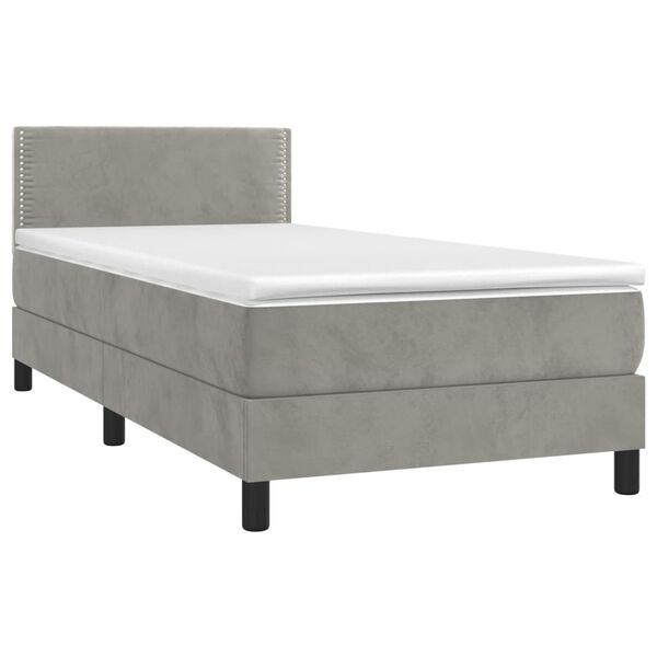 vidaXL Boxspringbett mit Matratze & LED Hellgrau 90x200 cm Samt