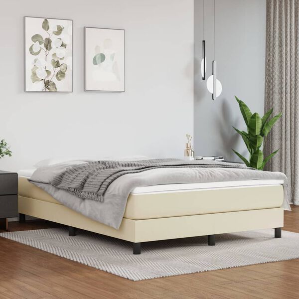 vidaXL Boxspringbett mit Matratze Creme 140x190 cm Kunstleder