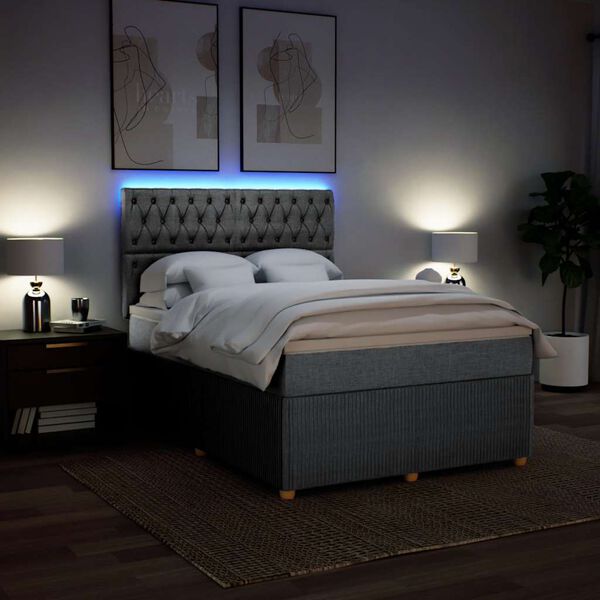vidaXL Boxspringbett mit Matratze Hellgrau 140x200 cm Stoff