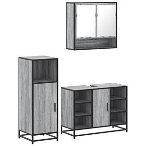 vidaXL 3-tlg. Badm&ouml;bel-Set Grau Sonoma Holzwerkstoff