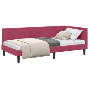 vidaXL Eckbettgestell mit Kopfteil Weinrot 90 cm x 200 cm Samt