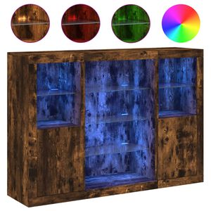 vidaXL Sideboards mit LED-Leuchten 3 Stk. R&auml;uchereiche Holzwerkstoff