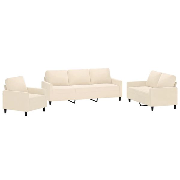 vidaXL 3-tlg. Sofagarnitur mit Kissen Creme Samt