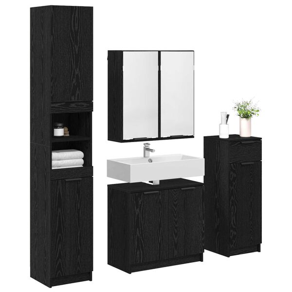 vidaXL Badezimmerm&ouml;bel-Set 4 pcs Schwarz Eichen-Optik Holzwerkstoff