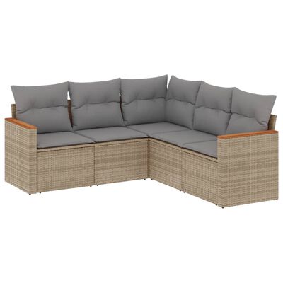 vidaXL 5-tlg. Garten-Sofagarnitur mit Kissen Beige Poly Rattan