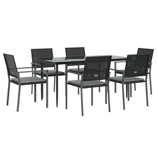 vidaXL 7-tlg. Garten-Essgruppe mit Kissen Poly Rattan und Stahl