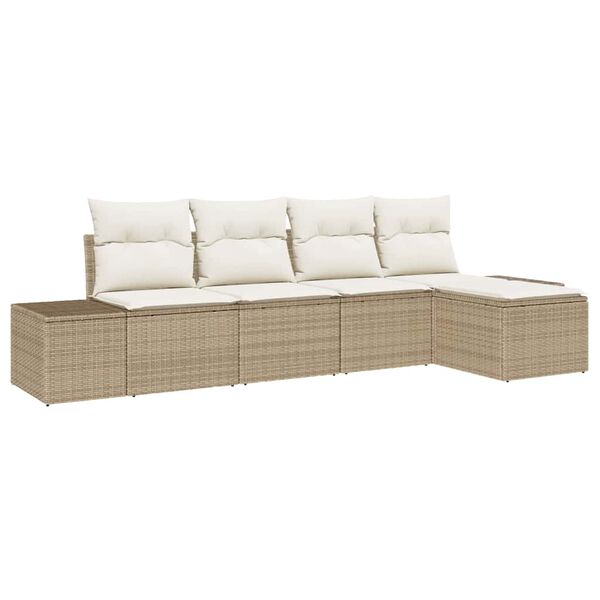 vidaXL Garten-Sofa-Set mit Kissen 5 pcs Beige Poly-Rattan