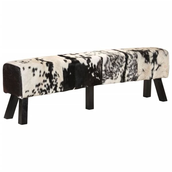 vidaXL Sitzbank Schwarz und Wei&szlig; 160x28x50 cm Echtes Ziegenleder