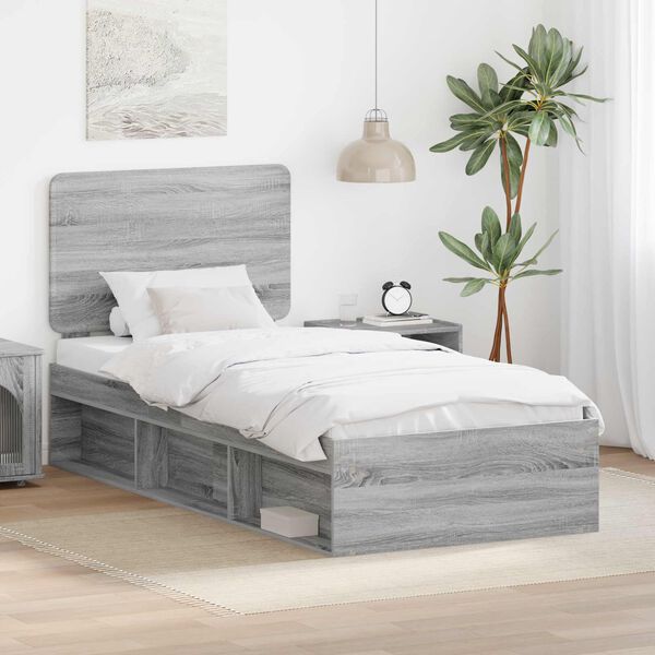 vidaXL Bettrahmen Graues Sonoma 90 x 190 cm Massives Kiefernholz