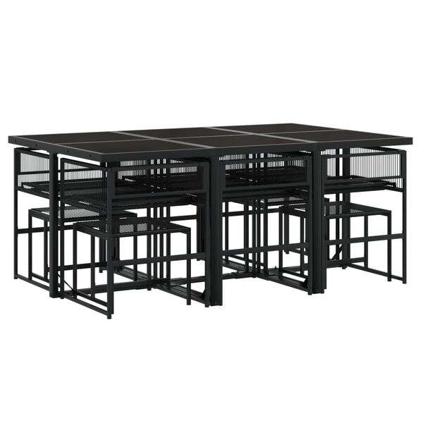 vidaXL 11-tlg. Garten-Essgruppe mit Kissen Schwarz Poly Rattan