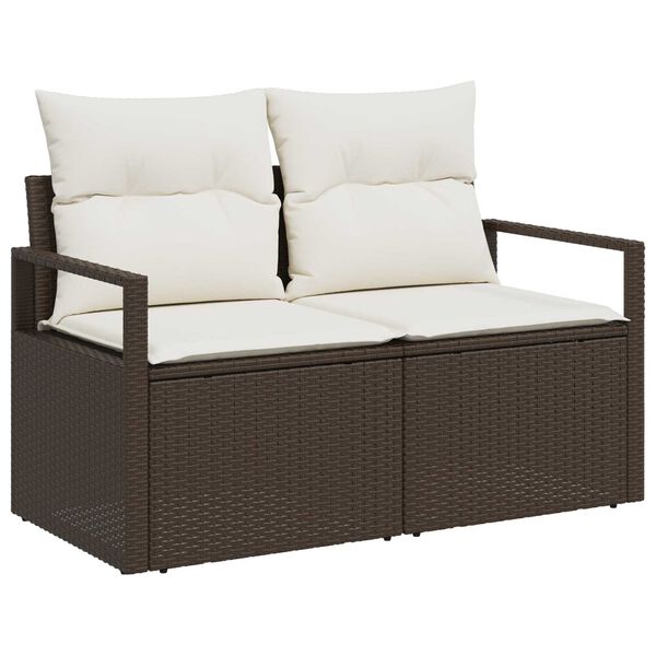 vidaXL Garten-Sofa-Set mit Kissen mit Speicher 6 pcs Braun und Creme