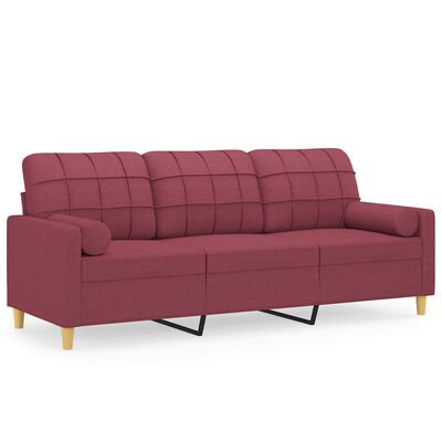 vidaXL 3-Sitzer-Sofa mit Zierkissen Weinrot 180 cm Stoff