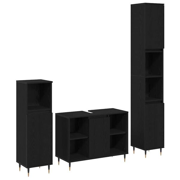 vidaXL Badezimmerm&ouml;bel-Set 3 pcs Schwarz Eichen-Optik Holzwerkstoff