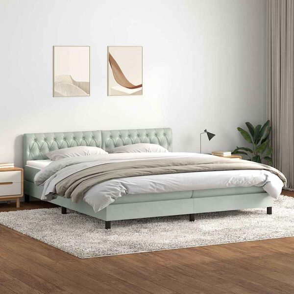 vidaXL Boxspringbett mit Matratze & LED Hellgrau 200x220 cm Samt