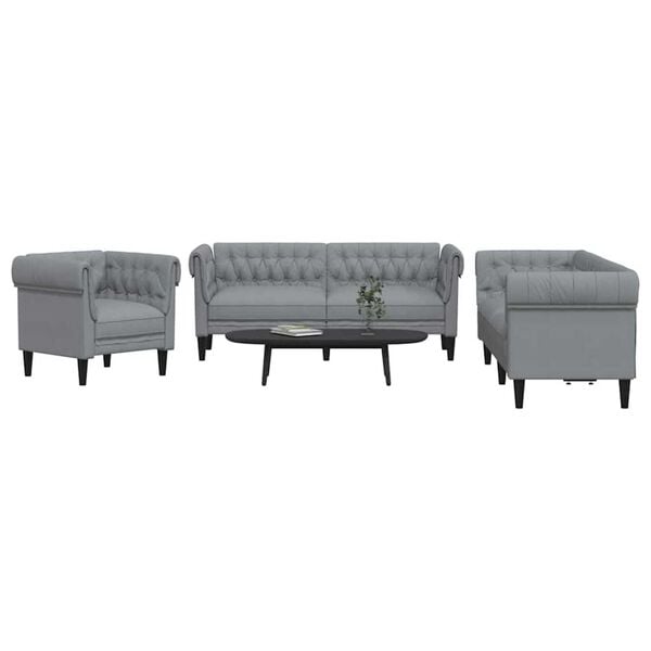 vidaXL Wohnzimmer Couch 3 pcs Hellgrau Stoff