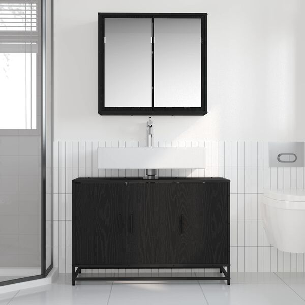 vidaXL Badezimmerm&ouml;bel-Set 2 pcs Schwarz Eichen-Optik Holzwerkstoff
