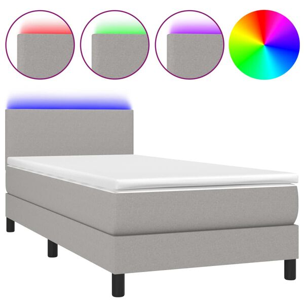 vidaXL Boxspringbett mit Matratze & LED Hellgrau 90x190 cm Stoff