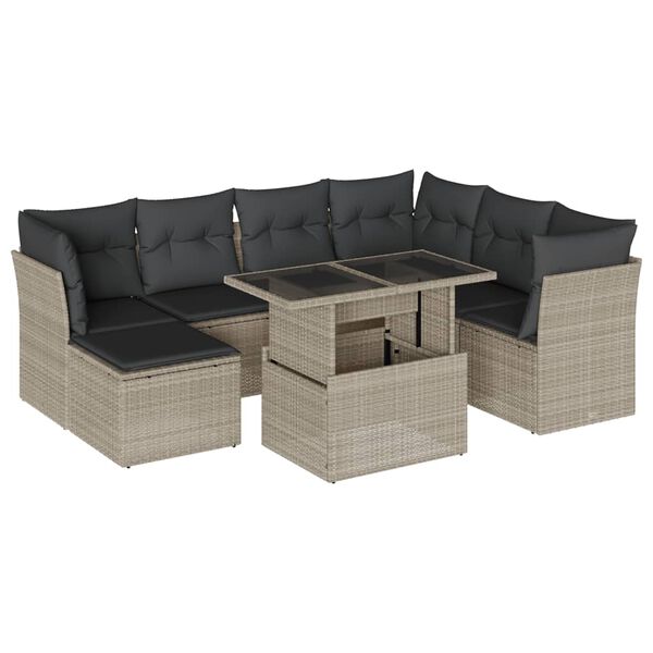 vidaXL 8-tlg. Garten-Sofagarnitur mit Kissen Hellgrau Poly Rattan