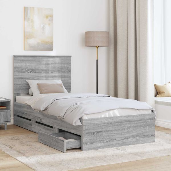 vidaXL Bettrahmen Graues Sonoma 90 x 190 cm Ingenieurs Holz