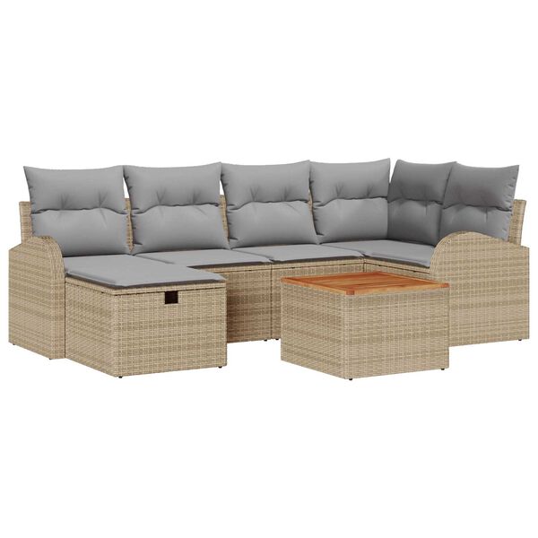 vidaXL Garten-Sofa-Set mit Kissen mit Speicher 7 pcs Beige Poly Rattan