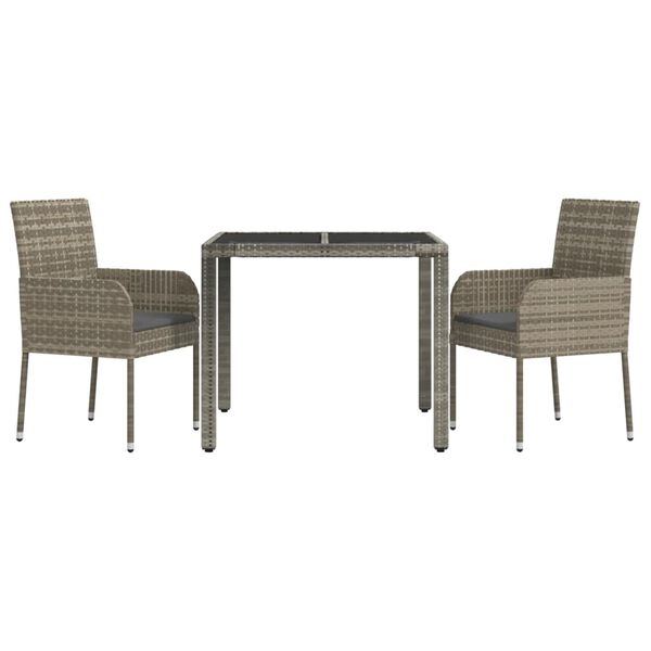 vidaXL 3-tlg. Garten-Essgruppe mit Kissen Grau Poly Rattan