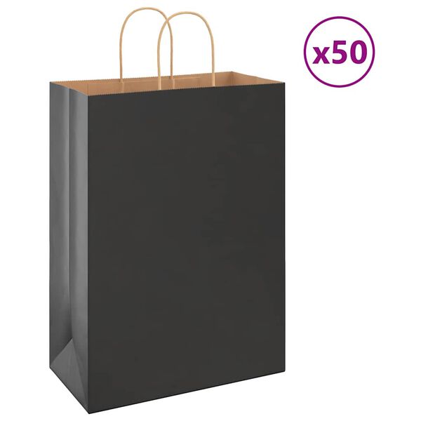 vidaXL Papiertragetaschen 50 Stk. mit Henkeln Schwarz 32x17x44 cm