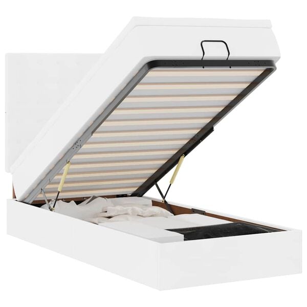 vidaXL Ottoman-Bett mit Matratze & LEDs Weiß 90x190 cm Kunstleder