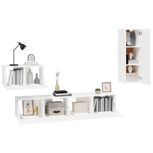 vidaXL 4-tlg. TV-Schrank-Set Wei&szlig; Holzwerkstoff