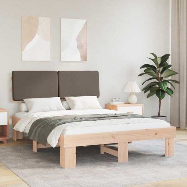 vidaXL Bettgestell mit gepolstertem Kopfteil Taupe 135 x 190 cm