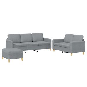 vidaXL 3-tlg. Sofagarnitur mit Kissen Hellgrau Stoff