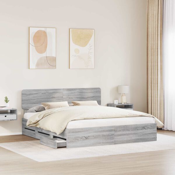 vidaXL Bettrahmen Graues Sonoma 200 x 200 cm Holzwerkstoff