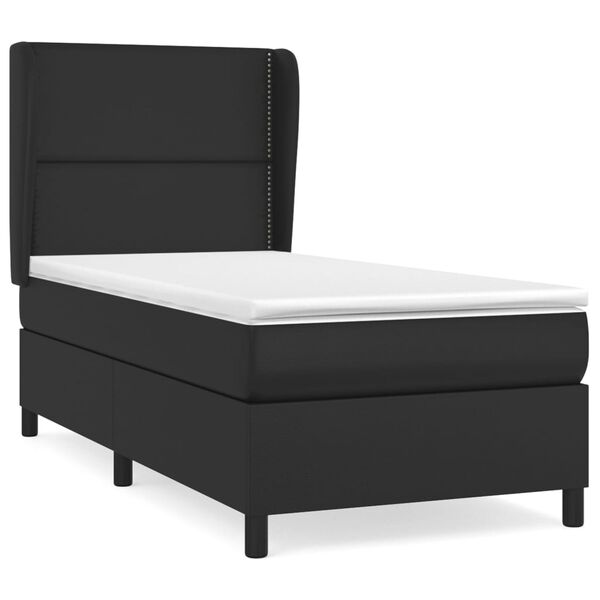 vidaXL Boxspringbett mit Matratze Schwarz 90x190 cm Kunstleder